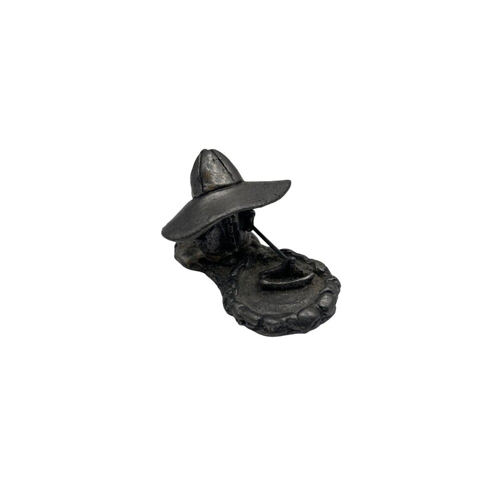 Vintage Pewter Sculpture Of Man With Sombrero Rowing Boat Figurine